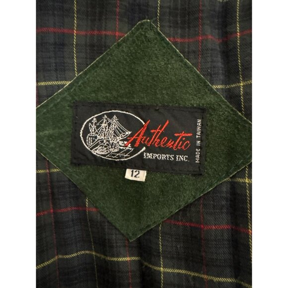Vintage Green Suede Bomber Jacket Size 12 Plaid Lining Authentic Imports Inc Mad - Picture 13 of 15